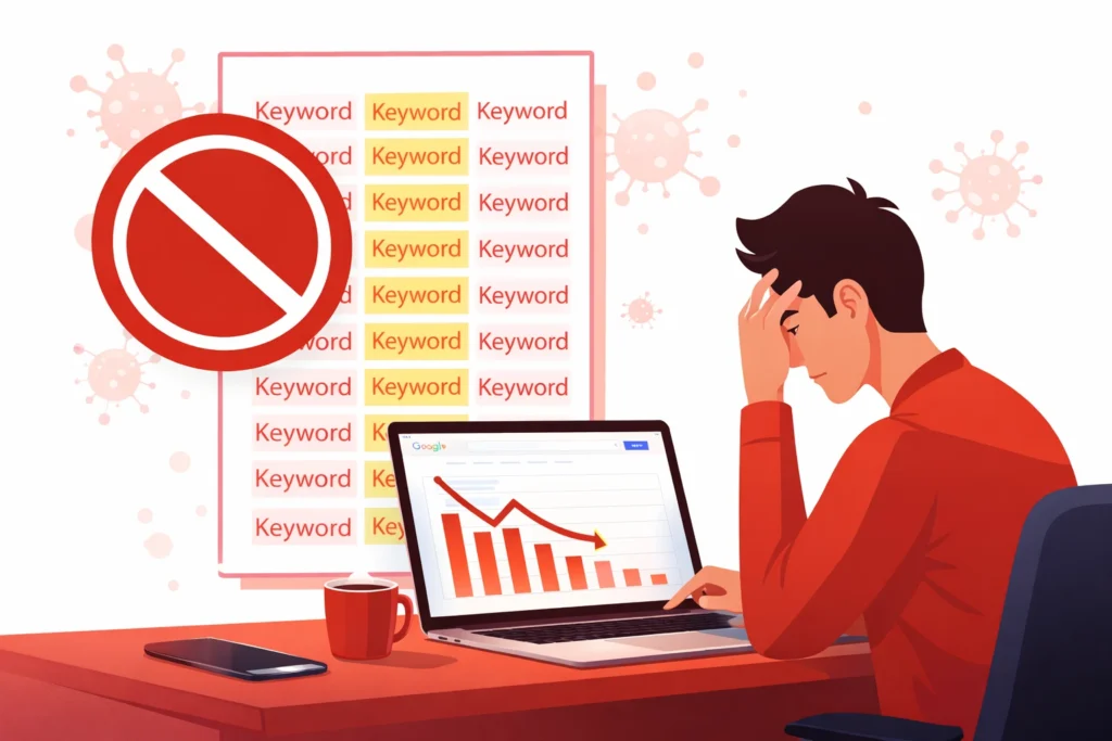 Keyword stuffing warning — avoid black hat SEO practices that hurt your business rankings
