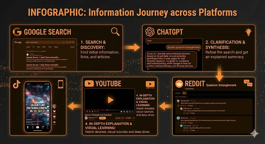 Modern search behavior across Google AI and social platforms