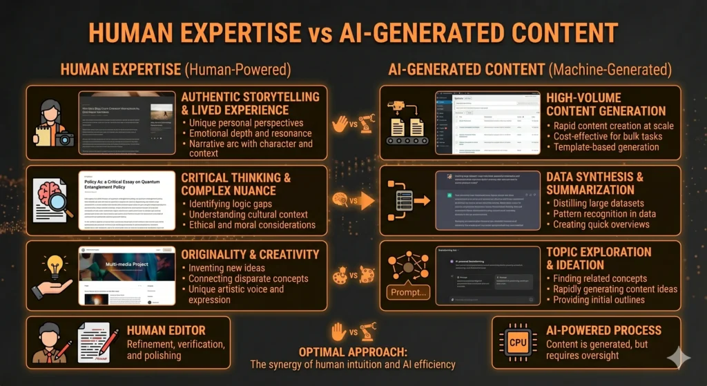 Human expertise and original content that AI cannot replace